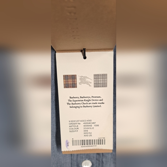 NWT Burberry Men's Benfleet Denim Blue Chambray Shirt Button Down Shirt sz XXS - Picture 7 of 16